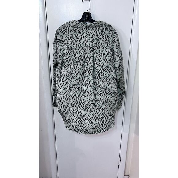 ZARA GREEN ZEBRA PRINT BUTTON DOWN BLOUSE WOMENS SIZE S - Picture 7 of 11